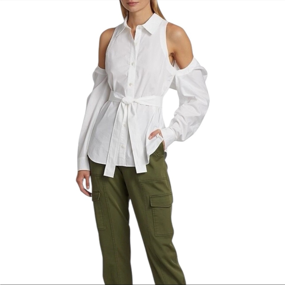 Derek Lam 10 Crosby Casper Convertible Belted Shirt White Size 2 NWT $395
